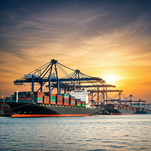 Logistics terminal at sunset