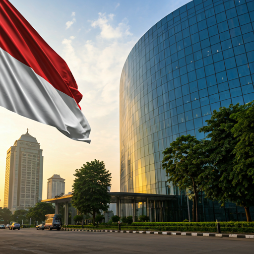 A professional shot of the Indonesian flag in Jakarta